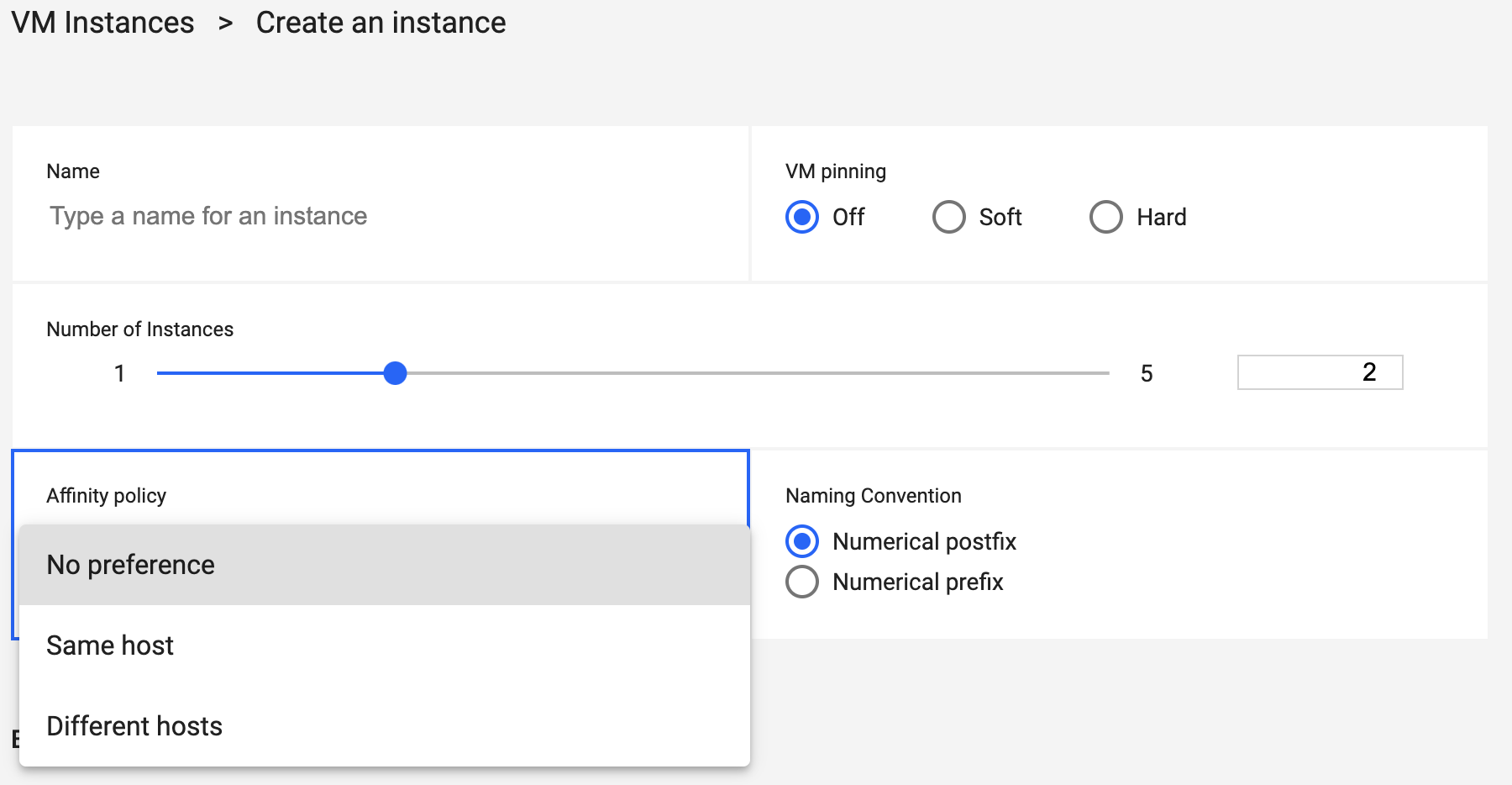 The Affinity policy and Naming Convention controls