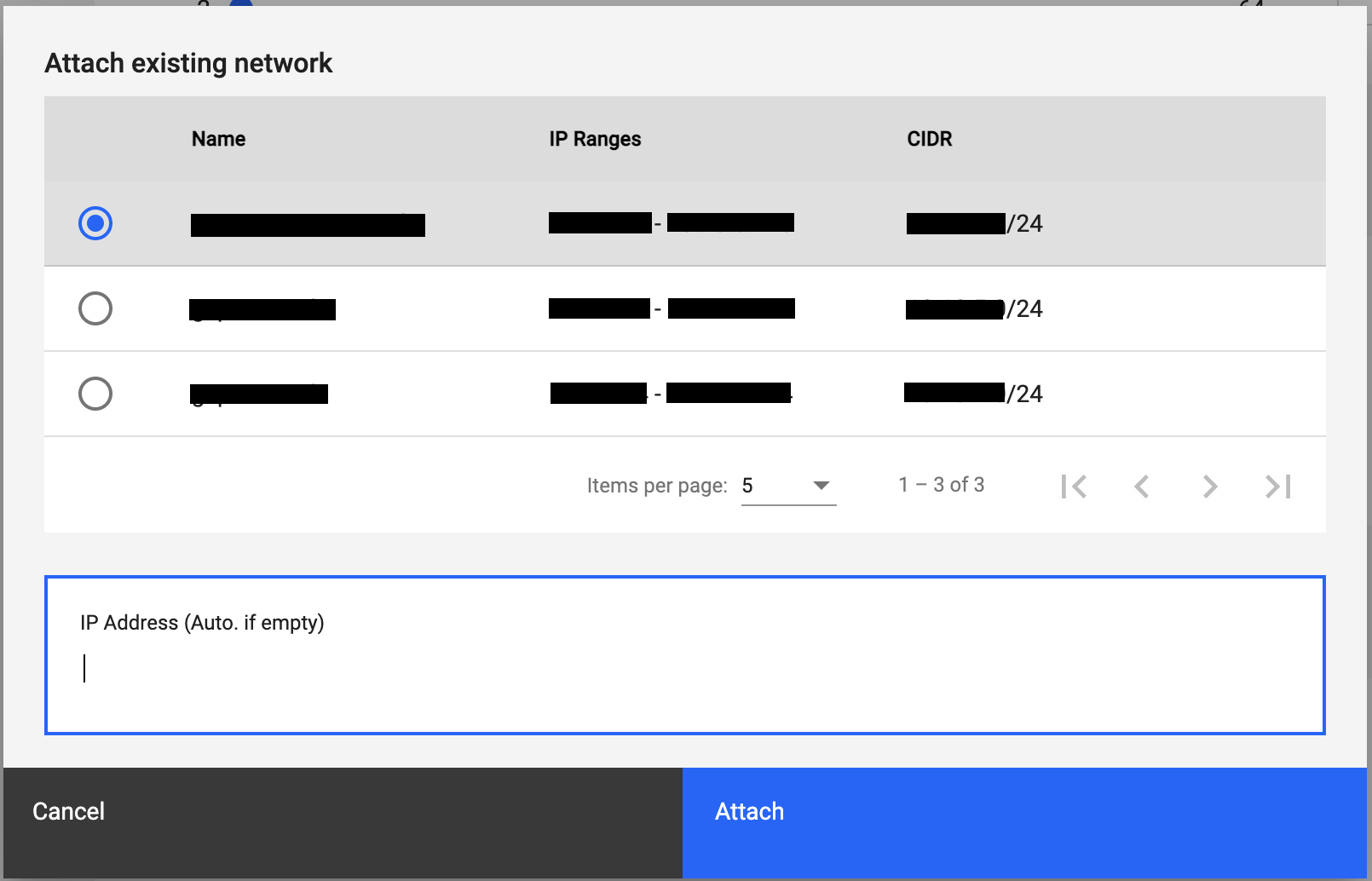 The Attach existing network controls