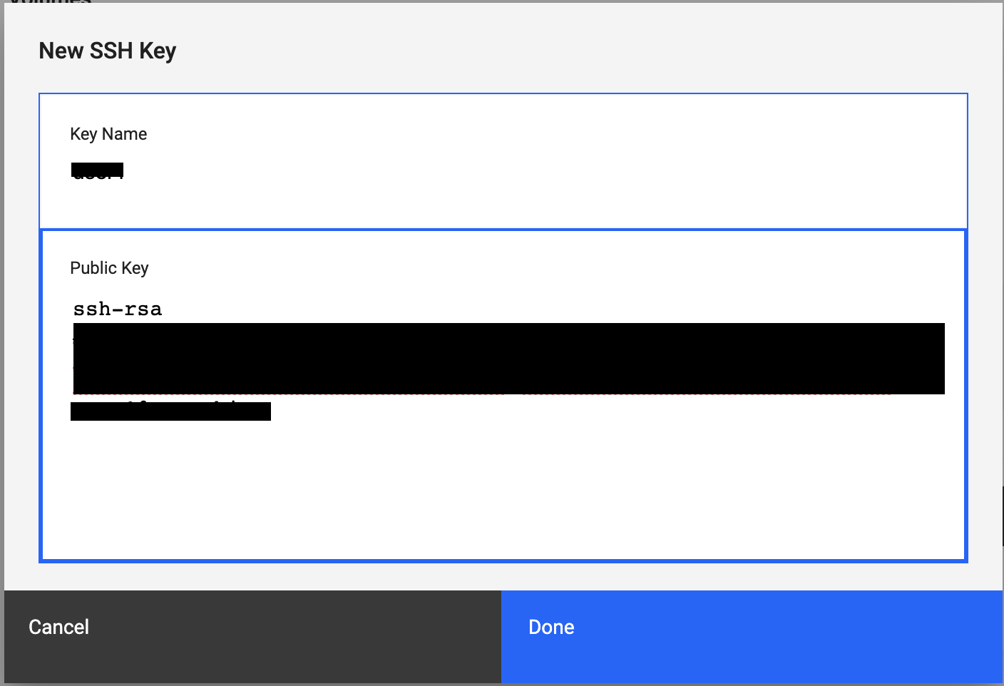 The New SSH Key window