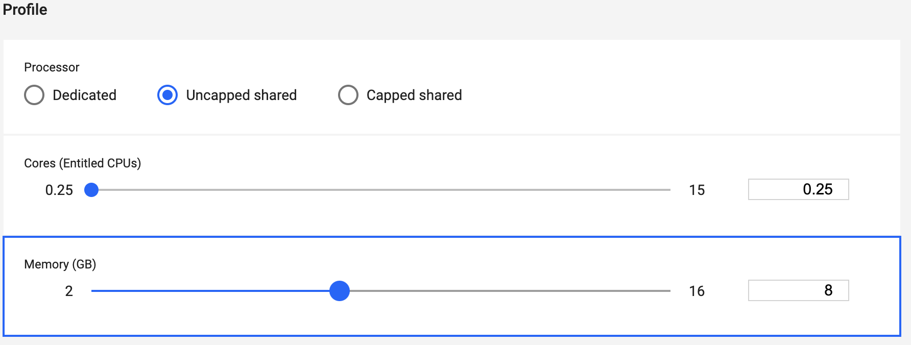 The Profile controls for processing profile