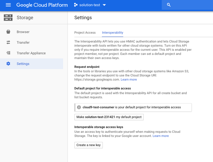 Cloud bucket settings